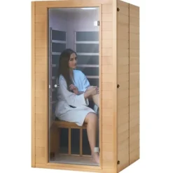 Far Infrared Træ Sauna 1-2 Personer, 1400W, Hjemmespa, Energibesparende, Hurtig Opvarmning