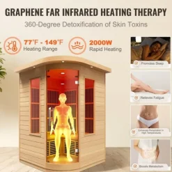 Far Infrared Træ Sauna til Hjemmet, Spa til 2 Personer, 1850W, Effektiv og Energibesparende
