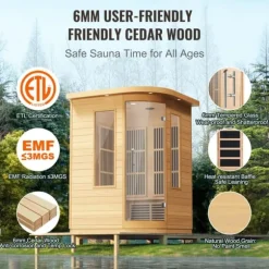 Far Infrared Træ Sauna til Hjemmet, Spa til 2 Personer, 1850W, Effektiv og Energibesparende