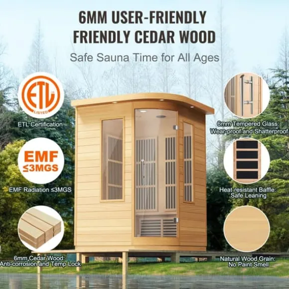 Far Infrared Træ Sauna til Hjemmet, Spa til 2 Personer, 1850W, Effektiv og Energibesparende