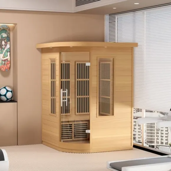 Far Infrared Træ Sauna til Hjemmet, Spa til 2 Personer, 1850W, Effektiv og Energibesparende