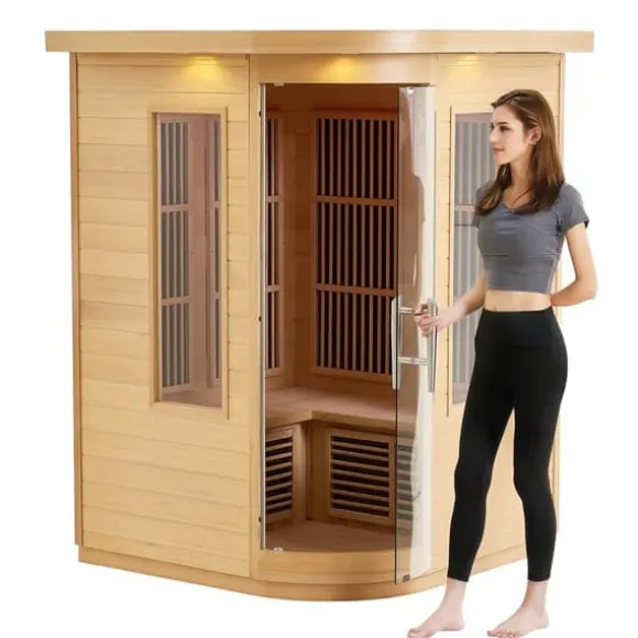 Far Infrared Træ Sauna til Hjemmet, Spa til 2 Personer, 1850W, Effektiv og Energibesparende