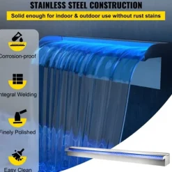 Farverigt LED-vandfald til swimmingpool i rustfrit stål, størrelse 120x11,5x8 cm - giver en fantastisk atmosfære!