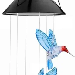 Farveskiftende Solar Fugle Vindklokke Lys til Havebalkon - Vandtæt LED Udendørs Vindklokke med Little Bluebird