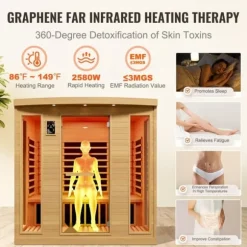 Farvet infrarød træsauna til hjemmet, 3-4 personer, 2580W, afslapning, spa-oplevelse, energivenlig, hurtig opvarmning.