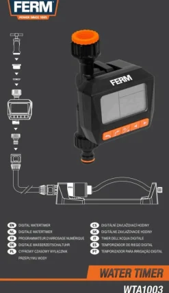 FERM WTA1003 - Digital - Vandur- Interval: 1 min til 24 timer - 3 programmer pr. dag - Ugeprogram - Passer til vandhane: 26,5mm - 21 mm - Arbejder ved | CDON