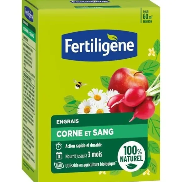 FERTILIGENE FCOSAN3 - Horn- og blodgødning 3 kg - Hurtig og langvarig virkning - Nærer i op til 3 måneder - Op til 60 m² gødet