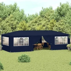 Festtelt med sidevægge 4x9 m - Vandafvisende, UV-bestandigt | Farve: Blå | 90 g/m²
