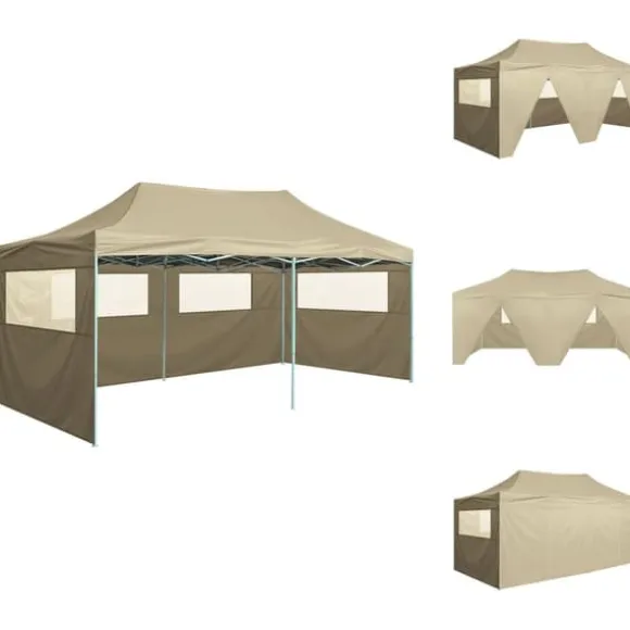 Festtelte & havepavilloner - Living foldbart festtelt med 4 sidevægge 3 x 6 m stål cremefarvet