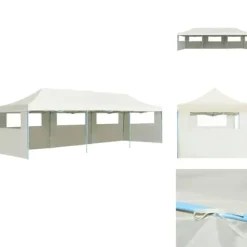 Festtelte & havepavilloner - Living pop op-festtelt 3x9 m 5 sidevægge foldbart cremefarvet