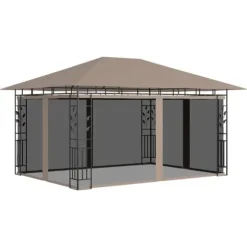 Festtelte & havepavilloner - Living pavillon med myggenet 4x3x2,73 m 180 g/m² gråbrun