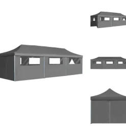 Festtelte & havepavilloner - Living foldbart pop op-festtelt med 8 sidevægge 3 x 9 m antracitgrå