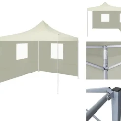 Festtelte & havepavilloner - Living foldbart telt med 2 vægge 3 x 3 m cremefarvet