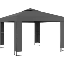 Festtelte & havepavilloner - Living pavillon med dobbelt tag og LED-lyskæder 3x3 m antracitgrå