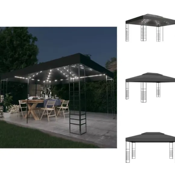 Festtelte & havepavilloner - Living pavillon med LED-lyskæder 3x4 m antracitgrå