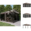 Festtelte & havepavilloner - Living pavillon med myggenet + LED-lyskæder 4x3x2,73 m gråbrun