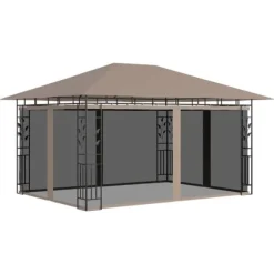 Festtelte & havepavilloner - Living pavillon med myggenet + LED-lyskæder 4x3x2,73 m gråbrun