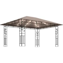 Festtelte & havepavilloner - Living pavillon med myggenet + LED-lyskæder 4x3x2,73 m gråbrun
