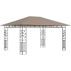 Festtelte & havepavilloner - Living pavillon med myggenet + LED-lyskæder 4x3x2,73 m gråbrun