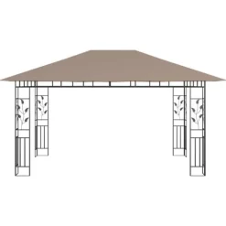 Festtelte & havepavilloner - Living pavillon med myggenet + LED-lyskæder 4x3x2,73 m gråbrun