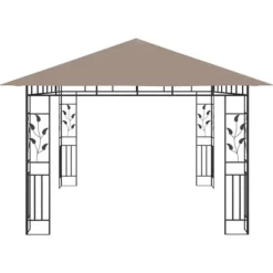 Festtelte & havepavilloner - Living pavillon med myggenet + LED-lyskæder 4x3x2,73 m gråbrun