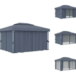 Festtelte & havepavilloner - Living pavillon med gardin 4x3 m aluminium antracitgrå