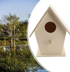 Fågelholk i trä, liten fågelholk, hängande fågelholk, trädgård
