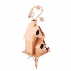 Fågelhus i metall med stolpe Metallkonst Stuga Fågelhusstakar Hummingbird House Nödställda fågelhus i metall Trädgårdsinredning