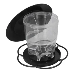 Fågelmatare 1L Slitstark ABS Lätt att fylla Transparent Behållare Bärbar Paviljong Design Hängande Fågelmatare