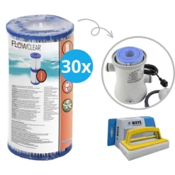 Filtre Type I - Bestway - Velegnet til filterpumpe 58381 - 30 stykker & WAYS skrubbebørste