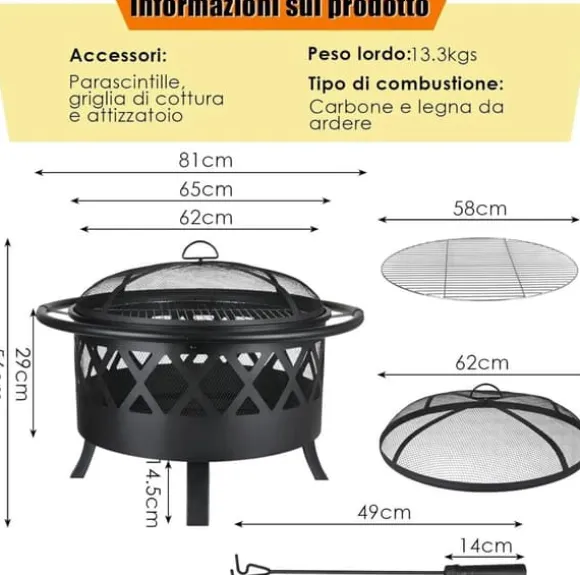Fire Bowl, 81 cm Diameter, Funkbeskyttende Grillrist