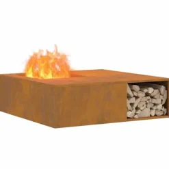 Firkantet bålsted i forvitret stål - Udendørs varme og hygge | Størrelse: 100x100x30 cm