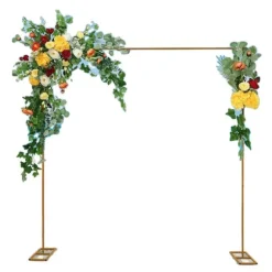 Firkantet Bryllupsbue, Justerbar Højde 3,6 ft til 9,8 ft, Sennepsgul Finish, Robust Jernkonstruktion
