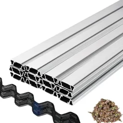 Fjedertråd og låsekanal, 2m fjederlås & U-kanal til drivhus. 30 pakker PE-belagte fjedertråde og aluminiumsprofiler med plastfilm eller skyggefor.