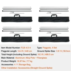 Fjerflagstang Kit 4 Pakker Swooper Flagstang 16,3 Fod med Jordpæle, Holdbar og Letvægts Design