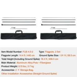 Fjerflagstang Kit 2 Pakker Swooper 16,3 Fod med Jordpæle, Holdbar og Let at Montere