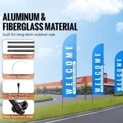 Fjerflagstang Kit 3-pak, Swooper flagstang 16,3 fod med jordpæle, holdbar konstruktion, let at installere