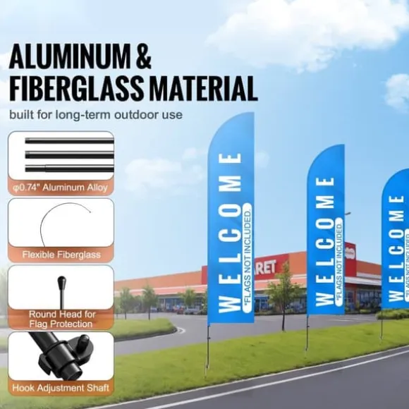 Fjerflagstang Kit 3-pak, Swooper flagstang 16,3 fod med jordpæle, holdbar konstruktion, let at installere