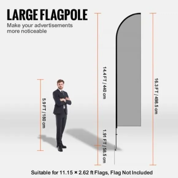 Fjerflagstangssæt, 3 pakker, 440x58,5 cm, udendørs, aluminiumlegering