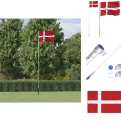 Flag & vimpler - Living Danmark flag og flagstang 5,55 m aluminium