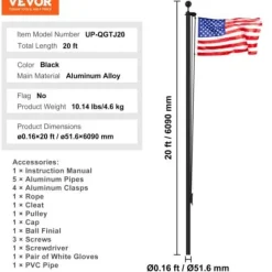Flagstangssæt, 609 cm, Sort, Aluminiumlegering