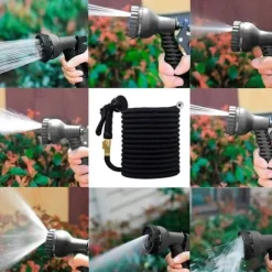 Fleksibel haveslange - 10-30 meter - med sprøjtepistol - sort
