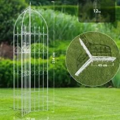 Flowton Metal Trellis for Climbing Plants & Flower Beds - Antique White, Partially Assembled, 70x70x234 cm