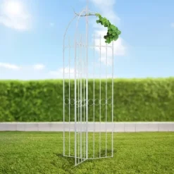 Flowton Metal Trellis for Climbing Plants & Flower Beds - Antique White, Partially Assembled, 70x70x234 cm