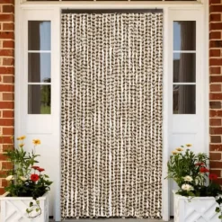 Flueforhæng i blødt chenille - Insektgardin | Farve: Beige og brun | Størrelse: 118x220 cm