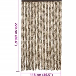 Flueforhæng i blødt chenille - Insektgardin | Farve: Beige og brun | Størrelse: 118x220 cm