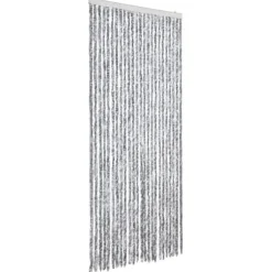 Flueforhæng i chenille - Dørgardin 100x200 cm | Farve: Grå/Hvid