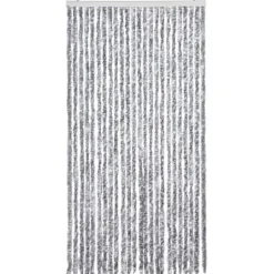 Flueforhæng i chenille - Dørgardin 100x200 cm | Farve: Grå/Hvid