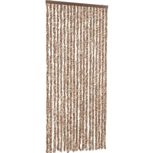 Flueforhæng i chenille - Insektgardin | Farve: Beige og mørkebrun | Størrelse: 56x185 cm