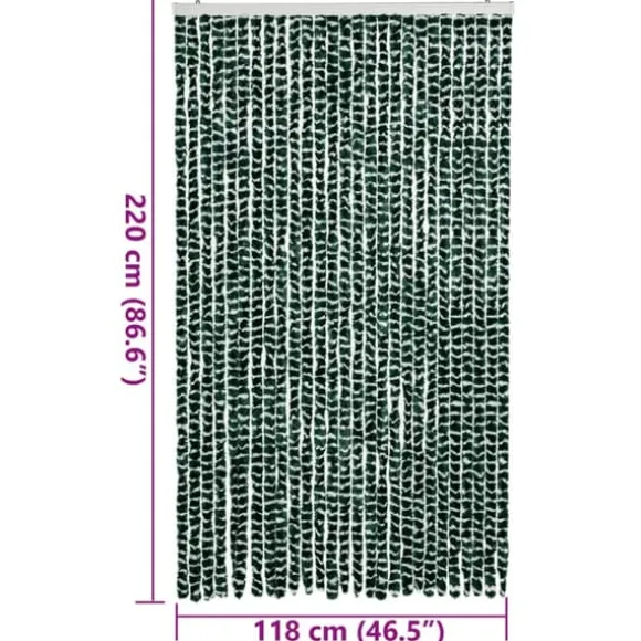 Flueforhæng i chenille - Insektgardin | Farve: Grøn/Hvid | Størrelse: 118x220 cm